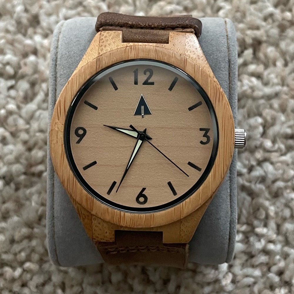 Treehut Brown and tan men’s wooden watch.
